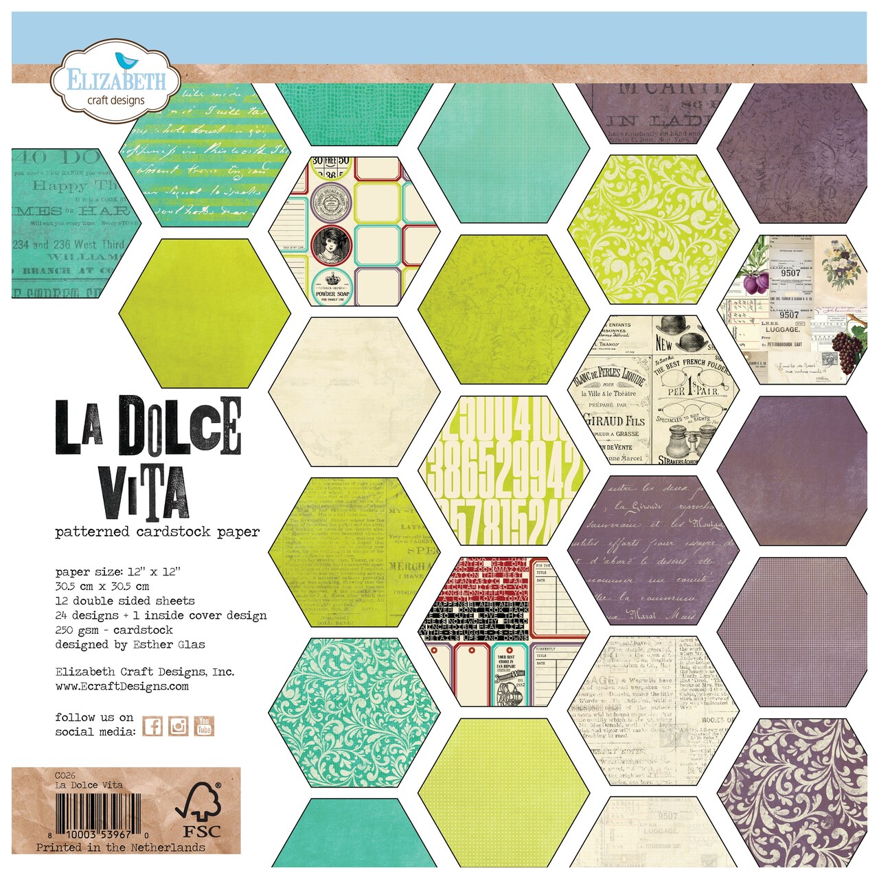 Elizabeth Craft Double-Sided Cardstock Pack 12"X12"-La Dolce Vita